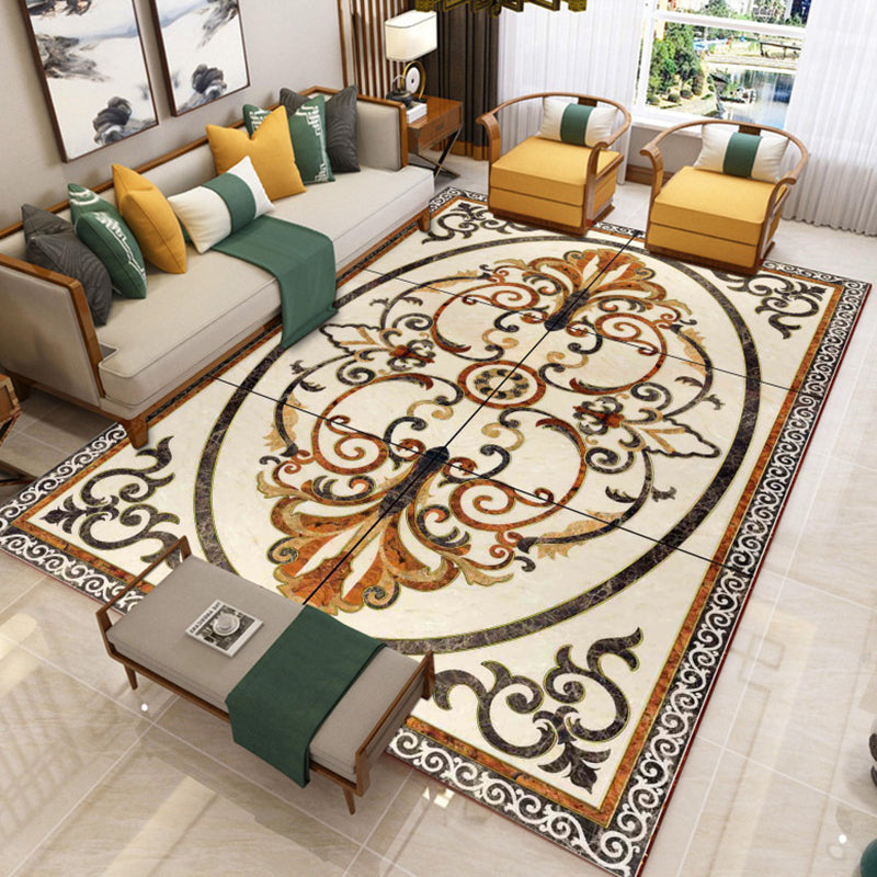 Trendy Living Room Rug Multicolor Flower Printed Area Carpet Synthetics Non-Slip Backing Stain-Resistant Indoor Rug Light Yellow Clearhalo 'Area Rug' 'Modern' 'Rugs' Rug' 2480819
