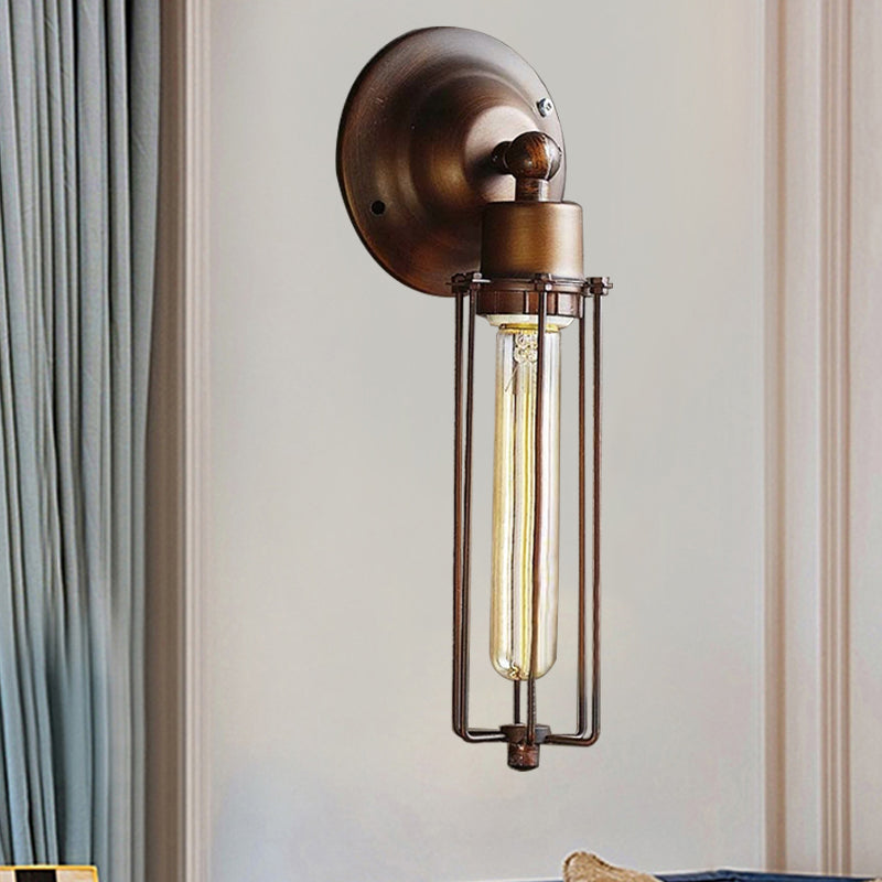 1/2/4-Light Industrial Bronze Wrought Iron Tube Shape Cage Wall Sconce Lighting for Dining Table