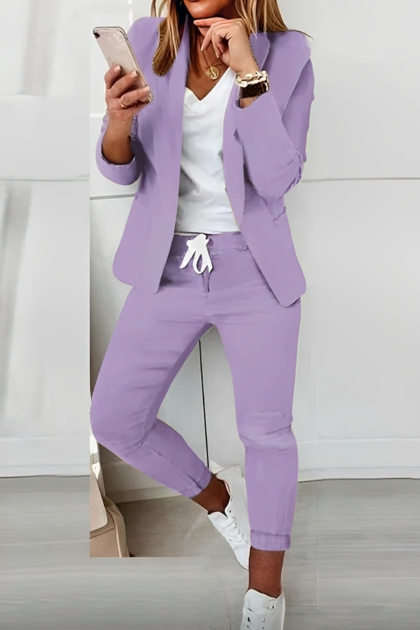Women’s Casual Blazer and Jogger Suit Set | Cotton-Polyester Blend | Adjustable Waist & Tapered Fit | All-Season Comfort