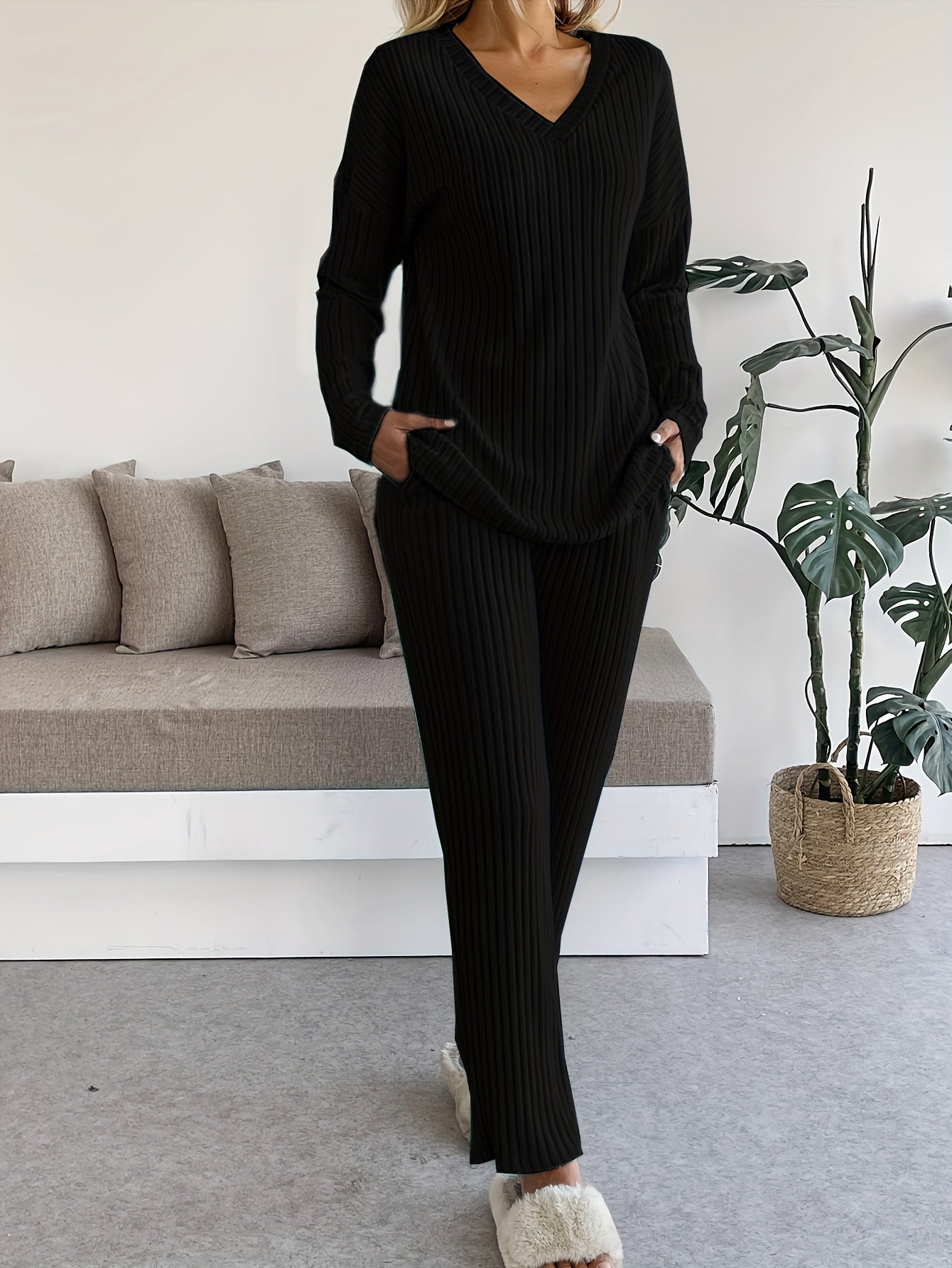 Lounge Set | Ribbed Knit | All-Day Comfort | Polyester