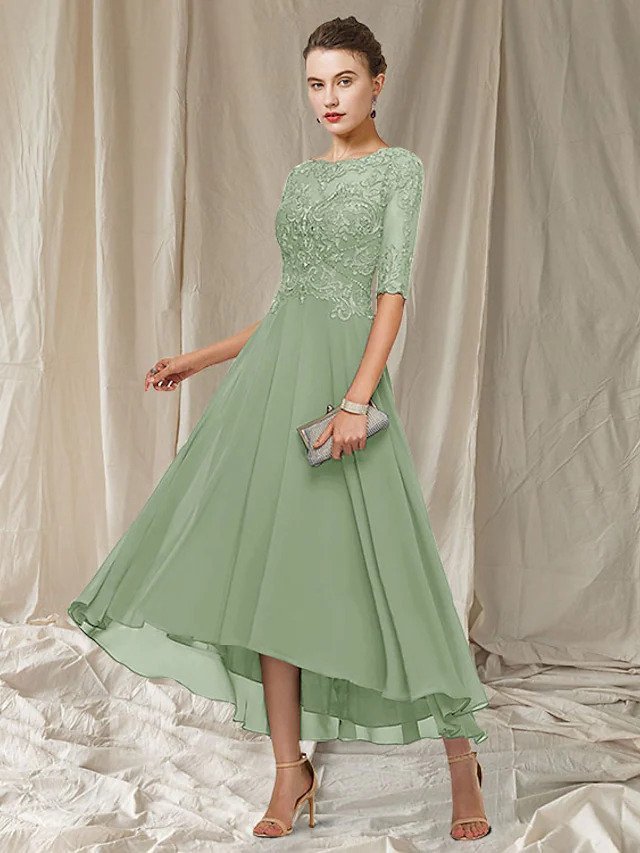 Women’s Evening Gown | Lace-Top Illusion Sleeves | 100% Polyester | Ankle-Length Formal Dress