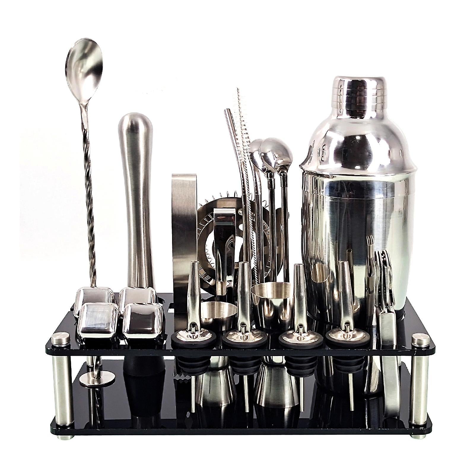 23pcs/Set Professional Versatile Bartender Kit Stainless Steel Martini Cocktail Shaker with Stand Bar Accessories