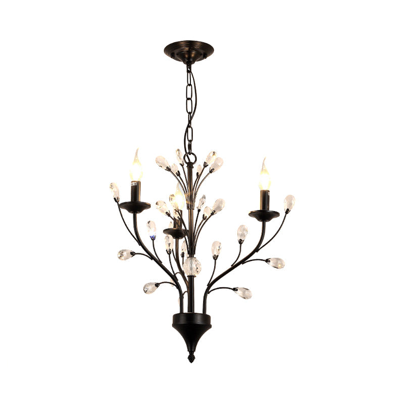 Taavita Exposed Bulb Metal Ceiling Chandelier with 3/6/9 Lights for Living Room Suspension Lighting in Black with Crystal Draping