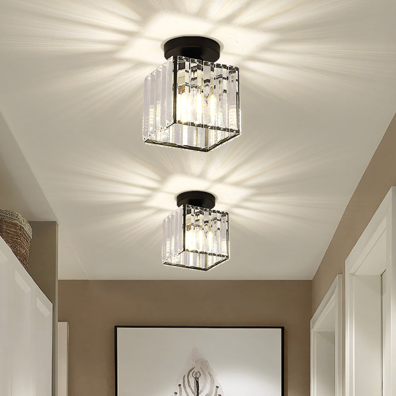 Modern Simplicity Ceiling Light Semi Flush Lamp with Clear Striped Glass Shade for Bedroom