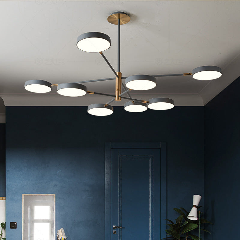 Round Ceiling Chandelier Ultra-Contemporary Metal Hanging Ceiling Lights for Living Room - Modern Design with 3 to 8 Lights, Includes Bulb, Available in Grey, White, Green, and Black
