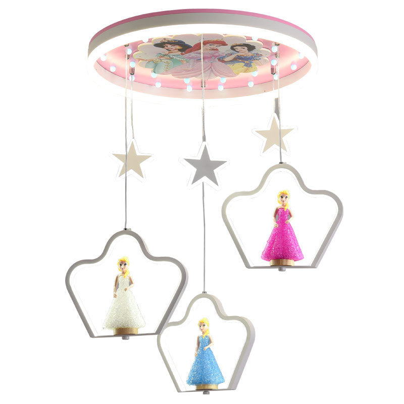 Taavita Hanging Light Cartoon LED Acrylic Suspension for Girls' Bedroom - 19 to 20 Inches, Including Bulb, Dimmable, Round, in Light Pink-Blue.