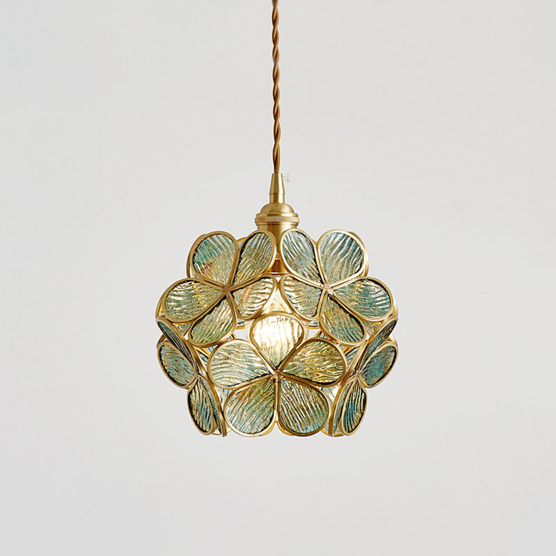 1 Light Flower Hanging Ceiling Light Nordic Style Metallic Down Lighting Pendant for Restaurant Clearhalo 'Ceiling Lights' 'Glass shade' 'Glass' 'Pendant Lights' 'Pendants' Lighting' 2579161