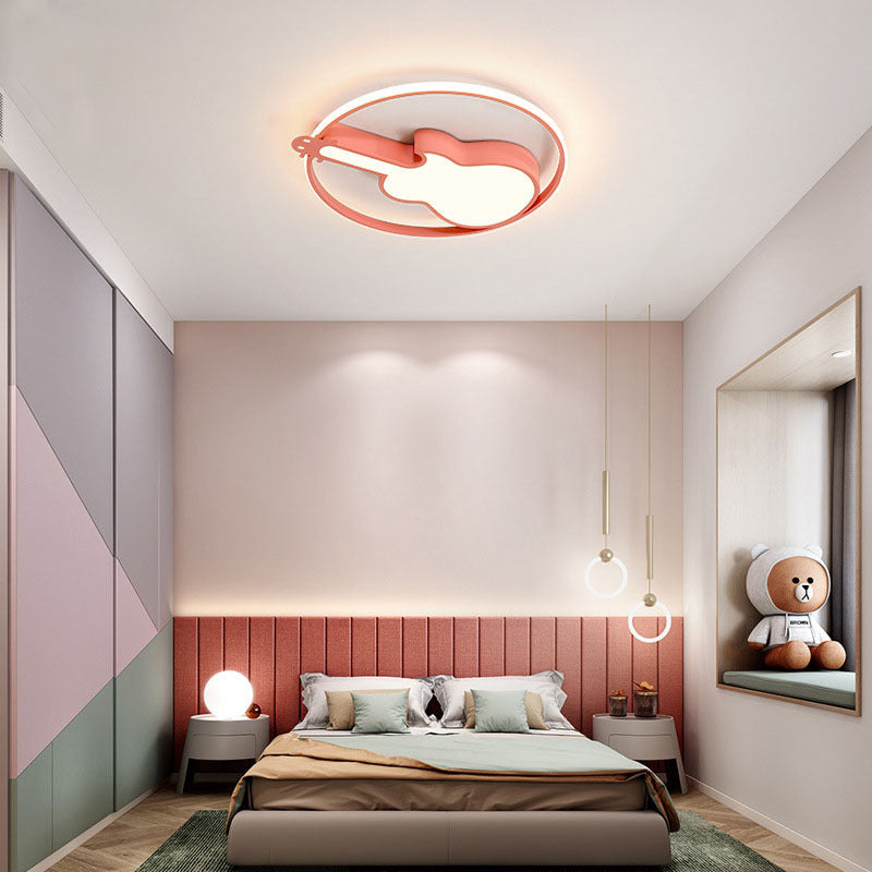 Taavita Creative Guitar Flush Mount Ceiling Light 1 Light Metal Flush Mount Ceiling Light for Bedroom