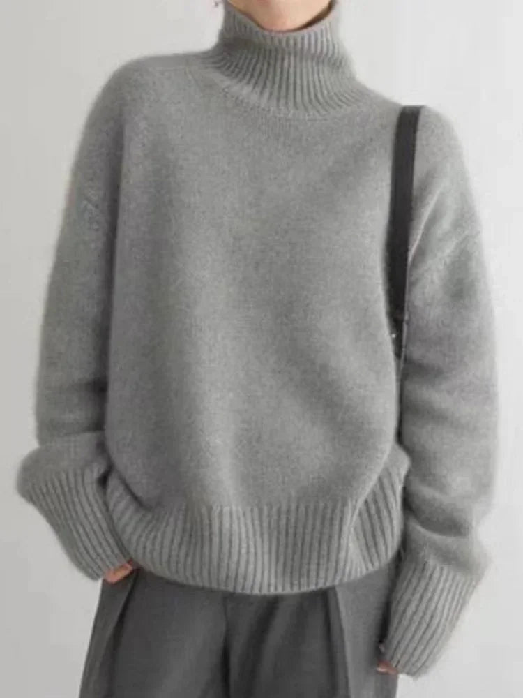 Women’s Turtleneck Sweater | Soft Polyester Knit | Oversized Fit | Versatile Warmth and Style
