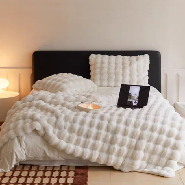 Faux Fur Blanket | Plush Bubble-Textured Design | Oversized Soft & Cozy | Comfortable Fit