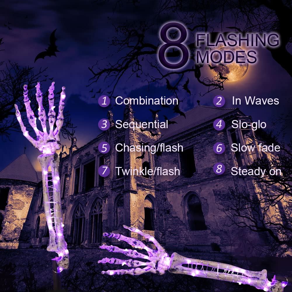 Glowing Halloween Skeleton Arm Stakes with Orange LED Lights