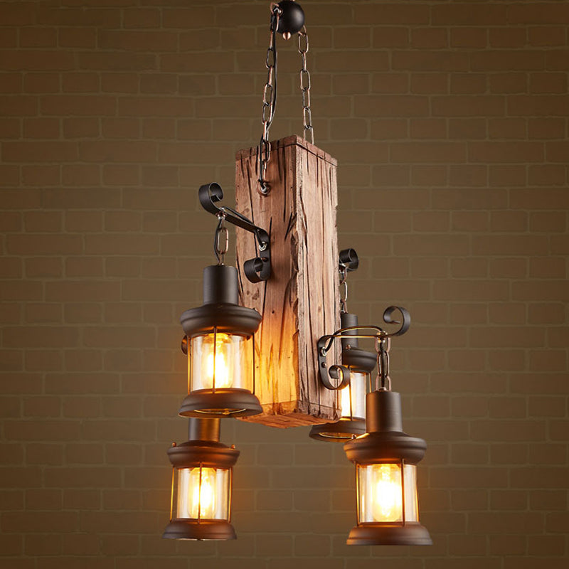 Taavita Wood Beige Cuboid Restaurant Chandelier Light Fixture Ceiling Hanging Light Fixture