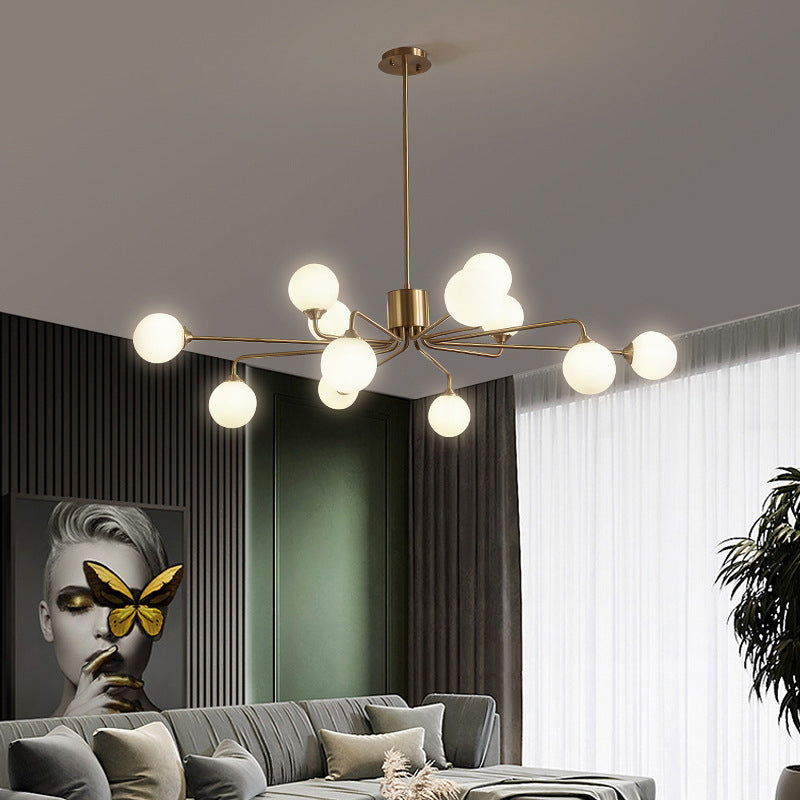 Simple Brass Chandelier Lighting with White Glass for Living Room