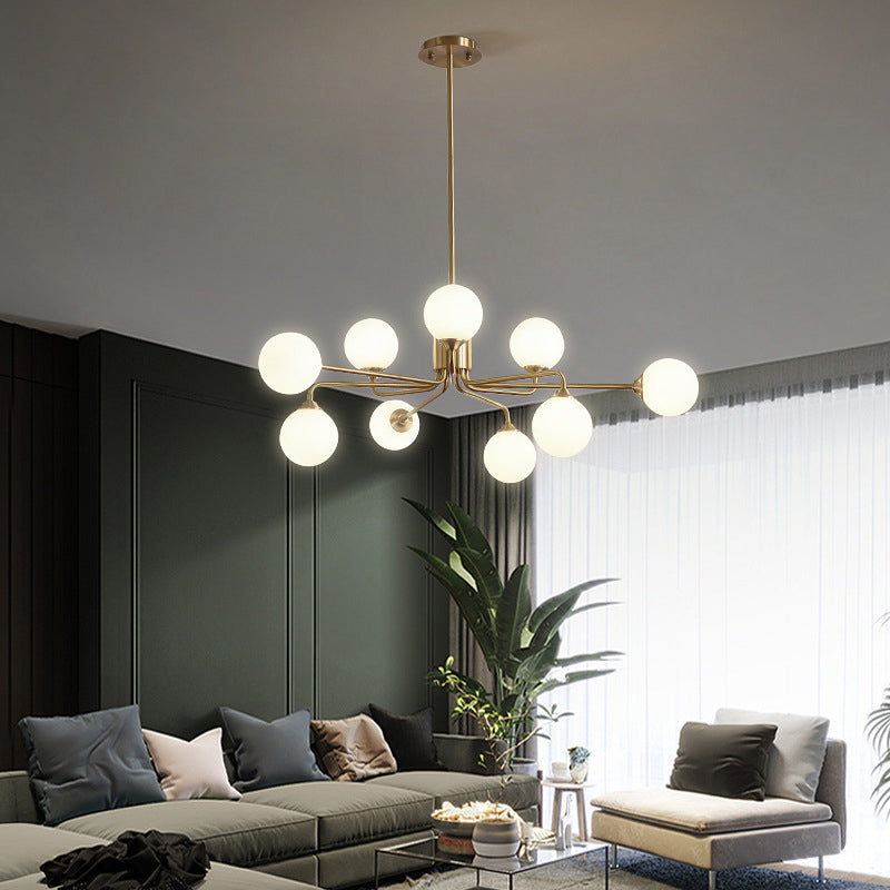 Simple Brass Chandelier Lighting with White Glass for Living Room