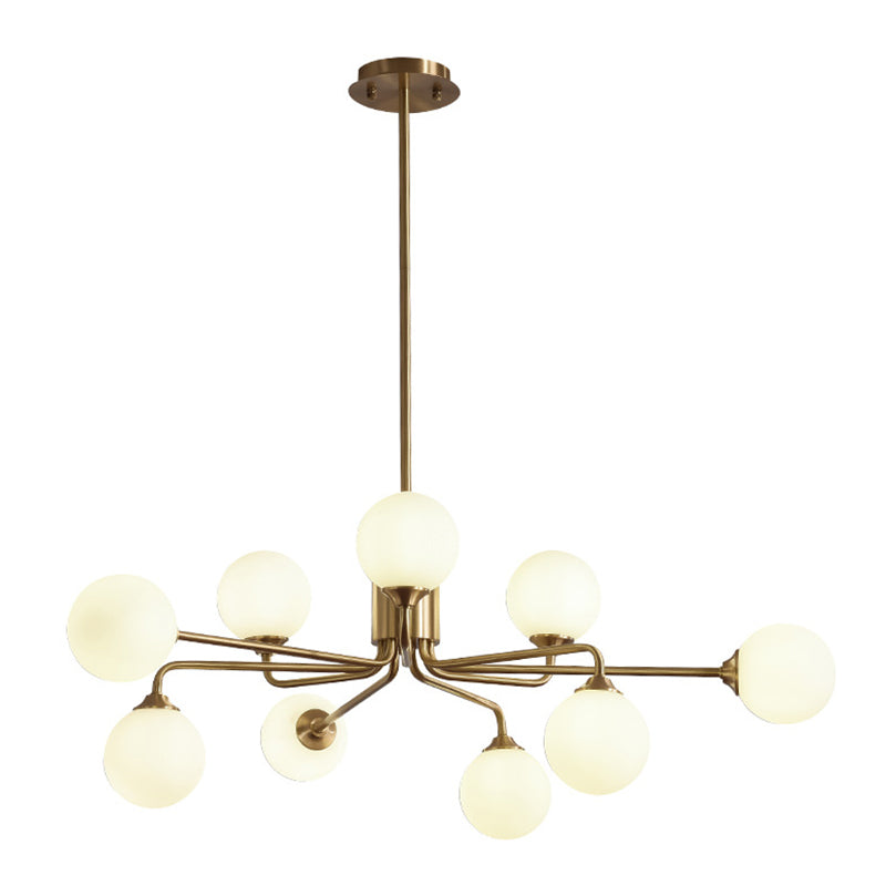 Simple Brass Chandelier Lighting with White Glass for Living Room