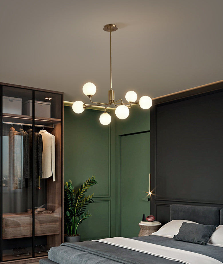 Simple Brass Chandelier Lighting with White Glass for Living Room