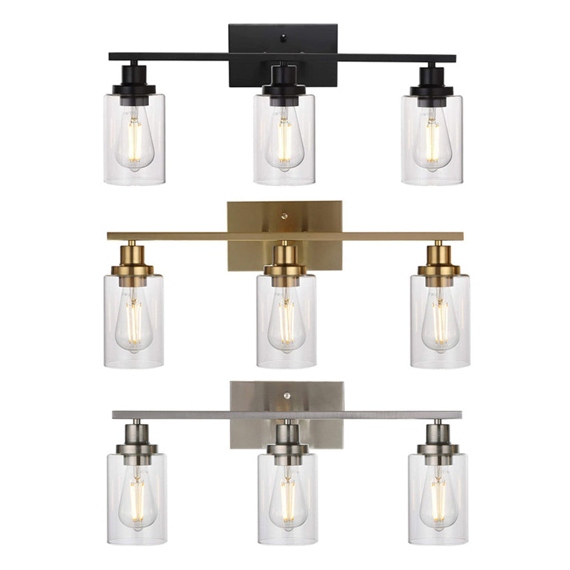 Taavita 3-Light Cylinder Bathroom Wall Lights Retro Industrial Style Glass Vanity Light