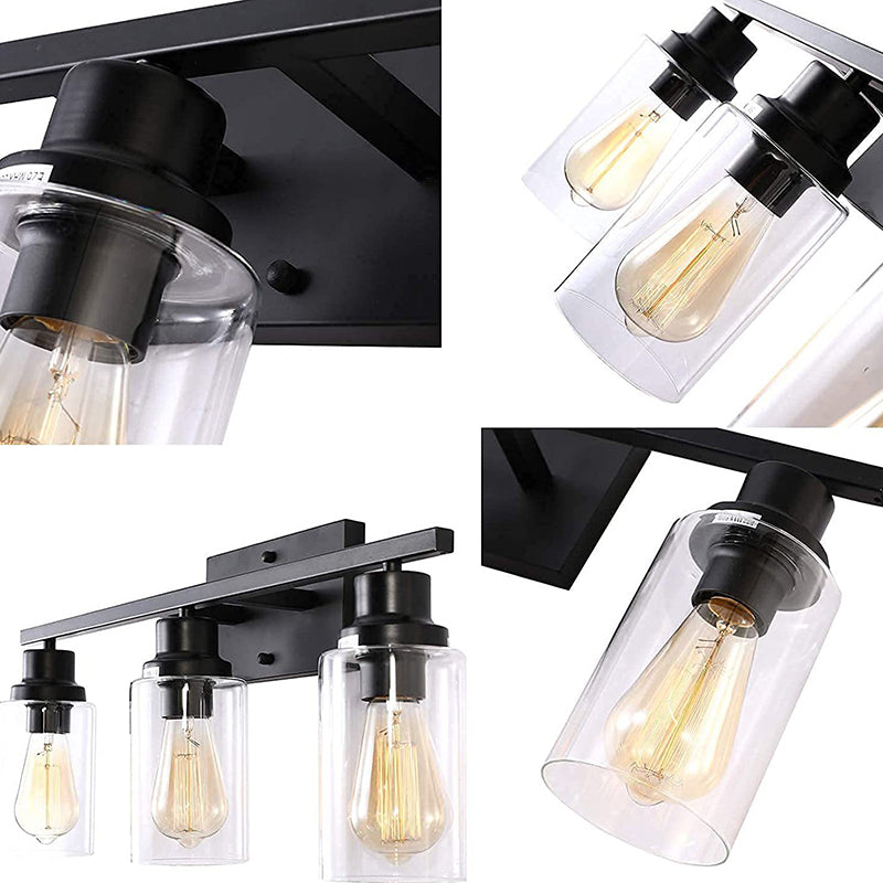 Taavita 3-Light Cylinder Bathroom Wall Lights Retro Industrial Style Glass Vanity Light
