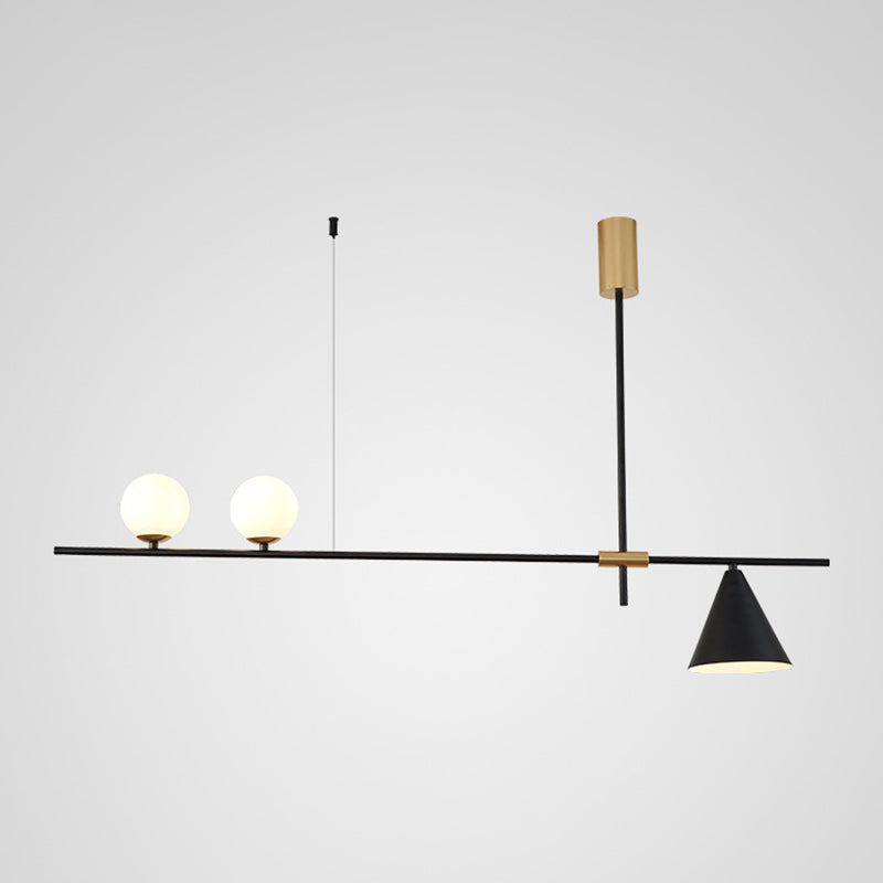 Modern Minimalist Linear Chandelier Light with Spherical White Glass Shade and 3-5 Lights