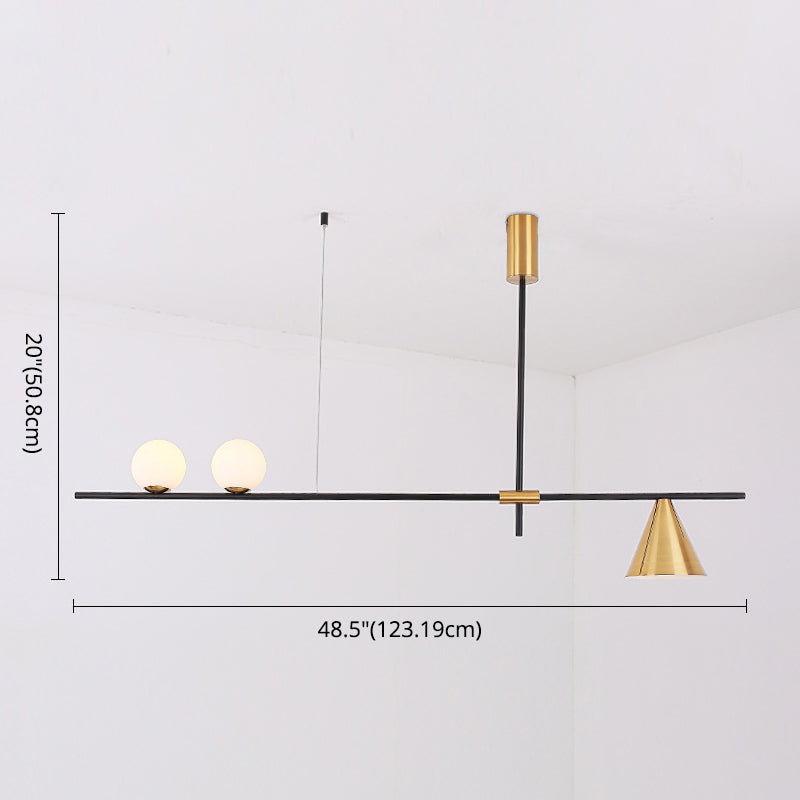 Modern Minimalist Linear Chandelier Light with Spherical White Glass Shade and 3-5 Lights