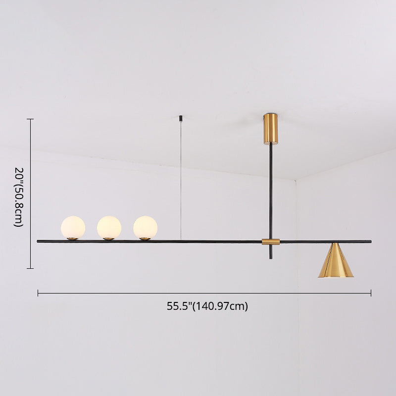 Modern Minimalist Linear Chandelier Light with Spherical White Glass Shade and 3-5 Lights