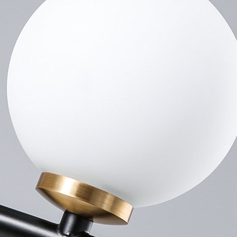 Modern Minimalist Linear Chandelier Light with Spherical White Glass Shade and 3-5 Lights