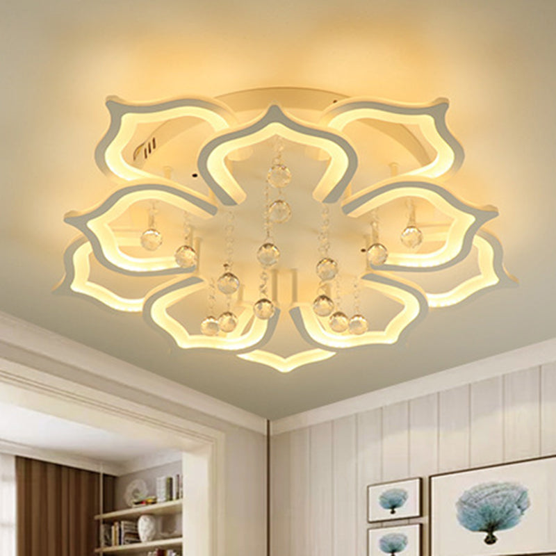 White Lotus Flush Ceiling Light Modernity LED Acrylic Semi Flush Mount with Crystal Decor Clearhalo 'Ceiling Lights' 'Close To Ceiling Lights' 'Lighting' 2629315