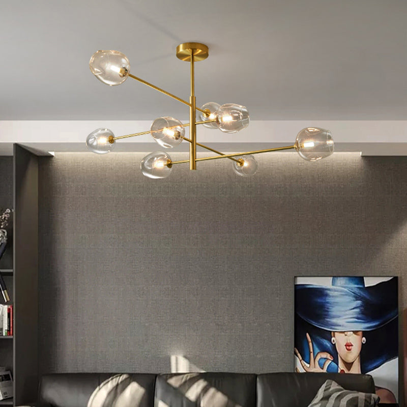 Taavita Post-Modern Metal Hanging Chandelier Light with Glass Shade Ceiling Chandelier in Gold for Living Room