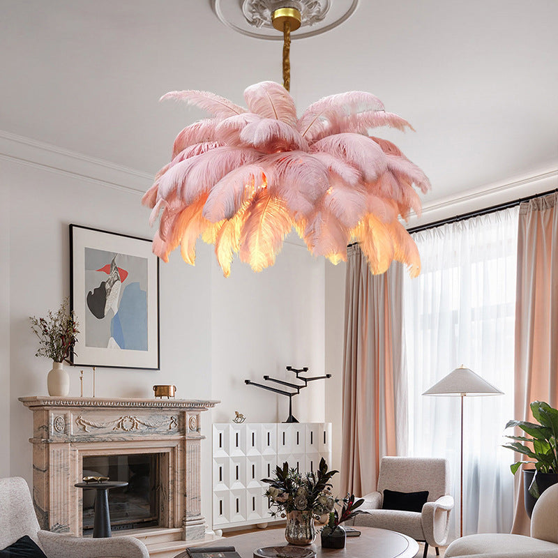 Taavita Feather Ceiling Chandelier Modern Nordic Creative 6 Light Hanging Ceiling Light for Bedroom