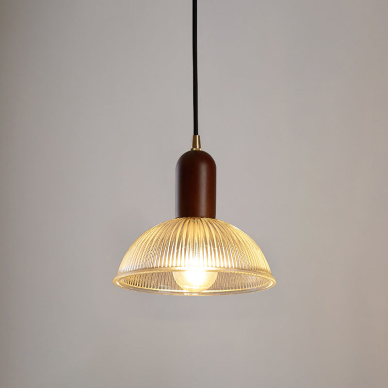 1 Easy Vintage Ribbed Glass Hanging Ceiling Light for the Restaurant - Clear, Modern, Dome, Wood, Interiors, 1 Light, 110V-120V 220V-240V, E26/E27, LED/Bulb/Fluorescent