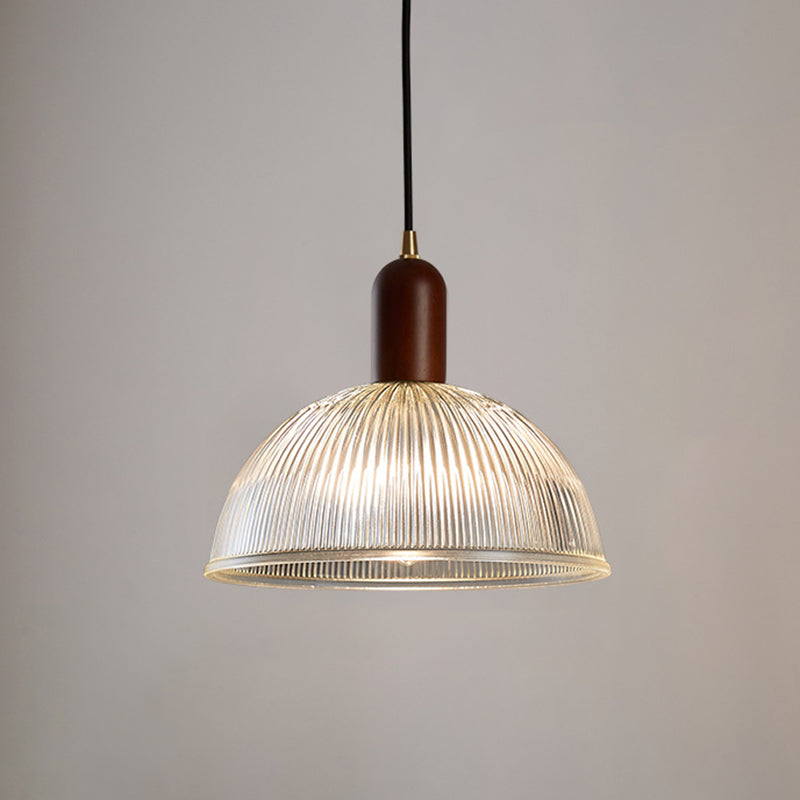 1 Light Bowl Hanging Light Fixtures Vintage Ribbed Glass Ceiling Light for Restaurant Clearhalo 'Ceiling Lights' 'Pendant Lights' 'Pendants' Lighting' 2630155