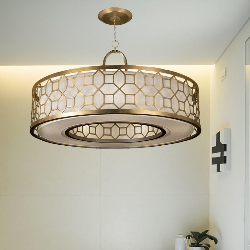 16"/19.5"/23.5" Diameter Taavita Style Drum Chandelier 3-Light Gold Brass Hanging Ceiling Lamp