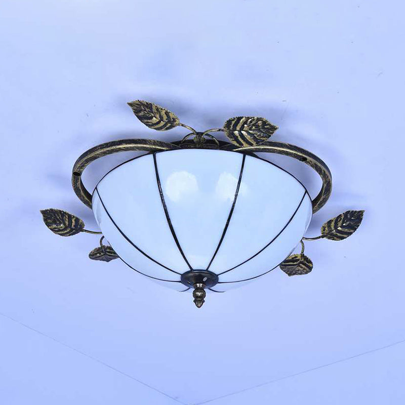 Taavita Flushmount Light Tiffany Stained Glass Semi-Flush Mount Ceiling Fixture with Leaf Decoration in White/Green-White/Blue-Blue-Green, 3 Bulbs