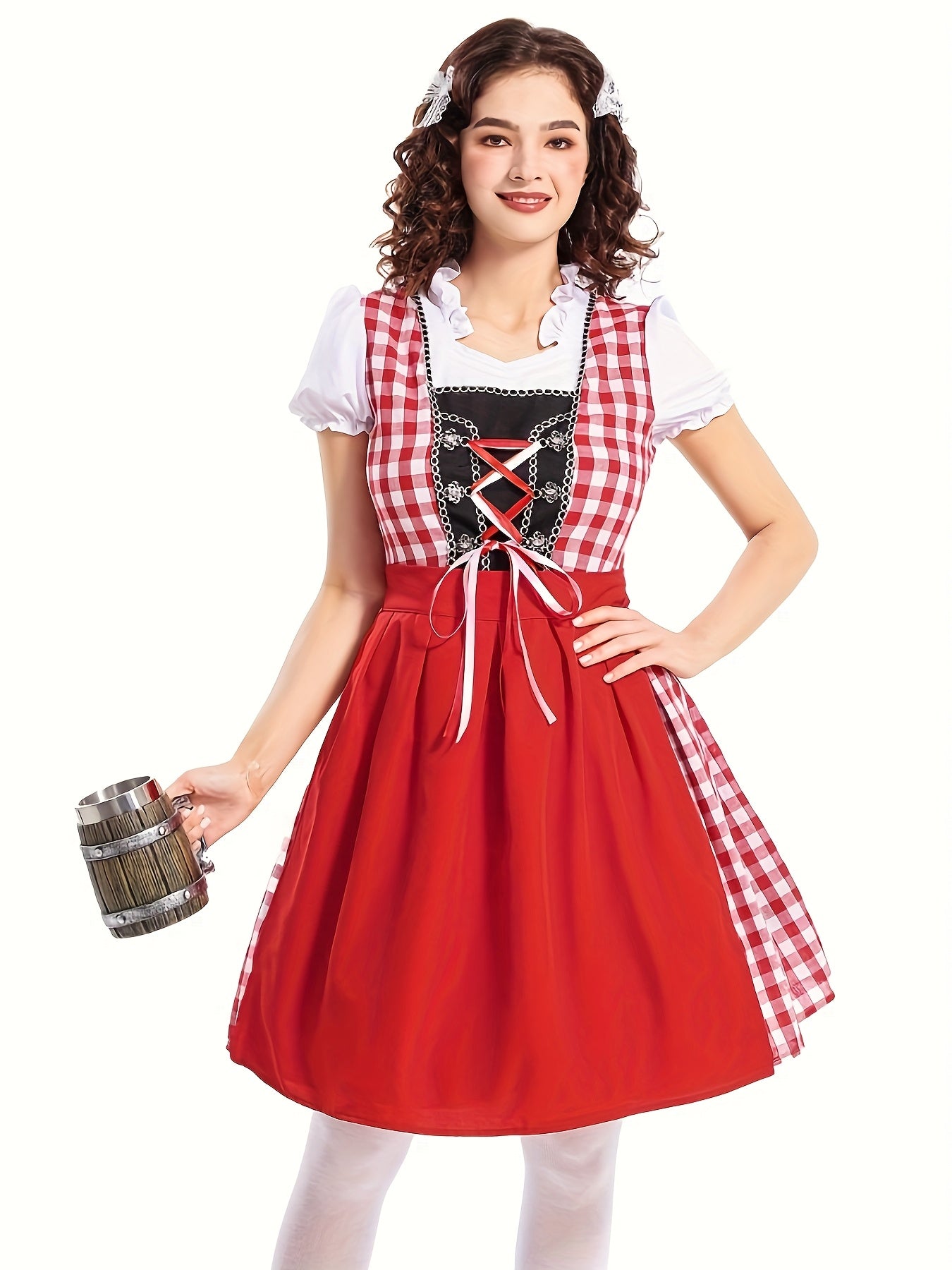 Women's Traditional Oktoberfest Dirndl Dress with Gingham Apron