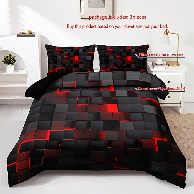 Duvet Cover Set | 3D Plaid Design | Soft Durable Comfort | Polyester
