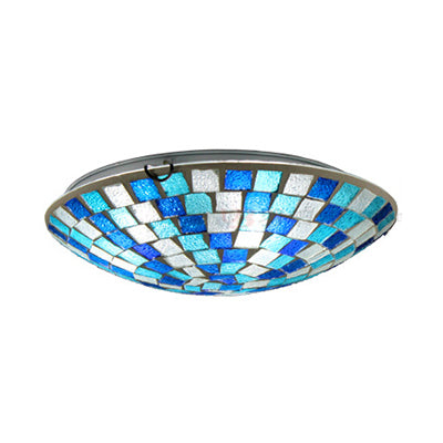 Taavita Style 12"/16" W Round Flush Mount Ceiling Light Fixture Stained Glass 1 Bulb Ceiling Light with Shell Decor in Blue/Sky Blue