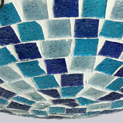 Taavita Style 12"/16" W Round Flush Mount Ceiling Light Fixture Stained Glass 1 Bulb Ceiling Light with Shell Decor in Blue/Sky Blue