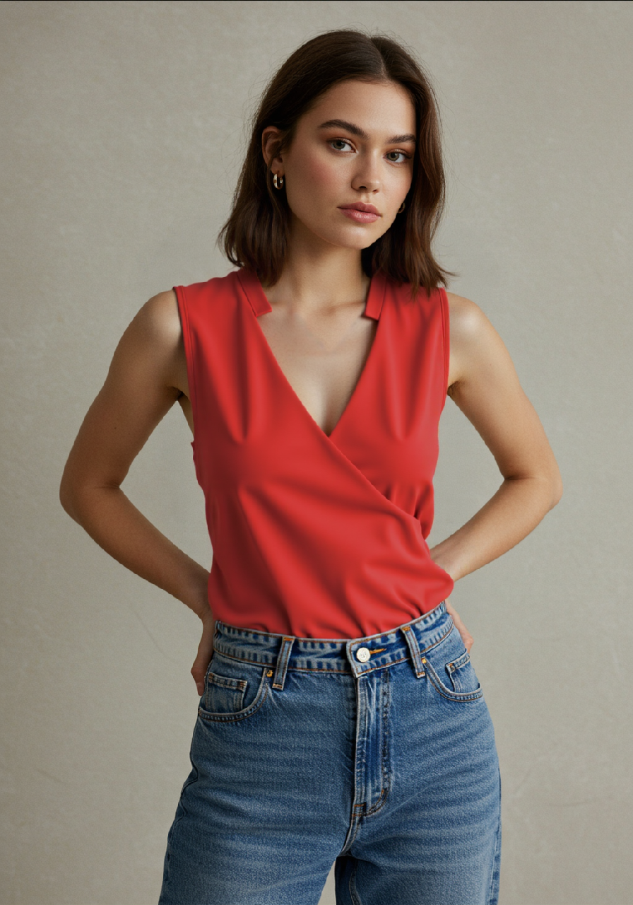 Women’s Sleeveless Wrap Top | Crossover V-Neck | Polyester Fabric | Comfortable Fit