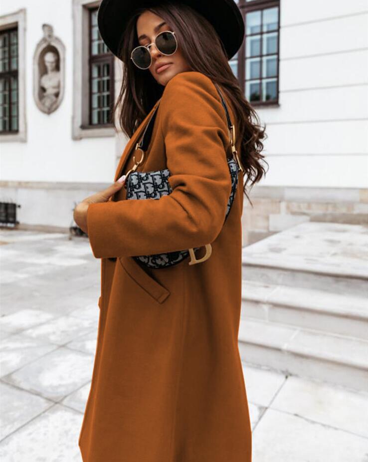 Women’s Knee-Length Coat | Notch Lapel & Single Button Closure | Durable Polyester | Autumn Winter Wear