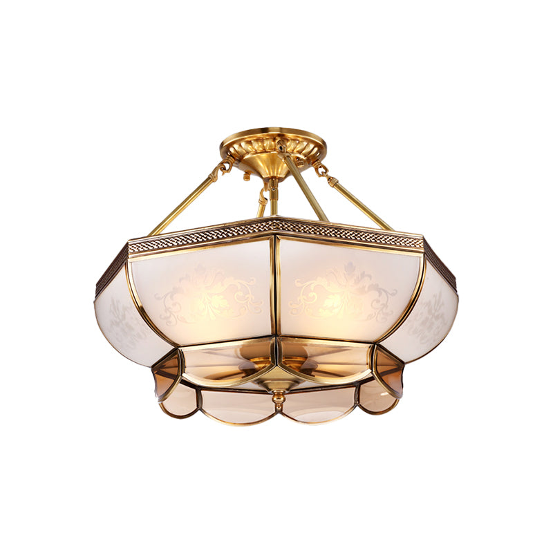 3/4 Bulbs Dome Ceiling Light Fixture Taavita Brass Satin Opal Glass Semi Flush Mount Lighting for Living Room, 14"/18" Diameter