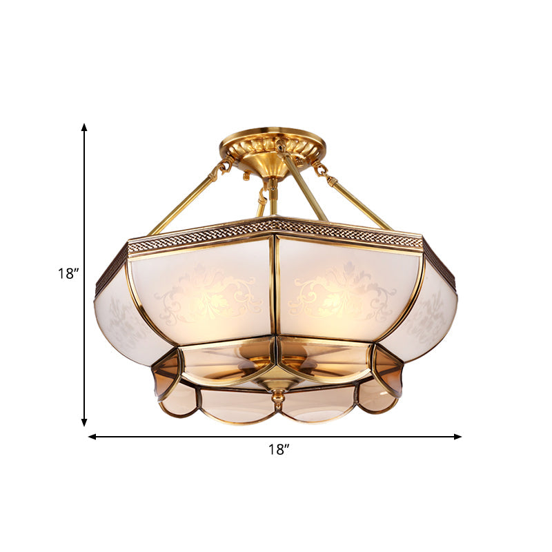 3/4 Bulbs Dome Ceiling Light Fixture Taavita Brass Satin Opal Glass Semi Flush Mount Lighting for Living Room, 14"/18" Diameter