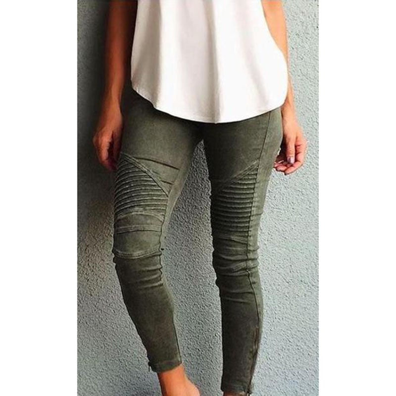 Women’s Leggings | Pleated Knee Panels & Ankle Zipper | Stretchy Fabric | Comfortable Fit