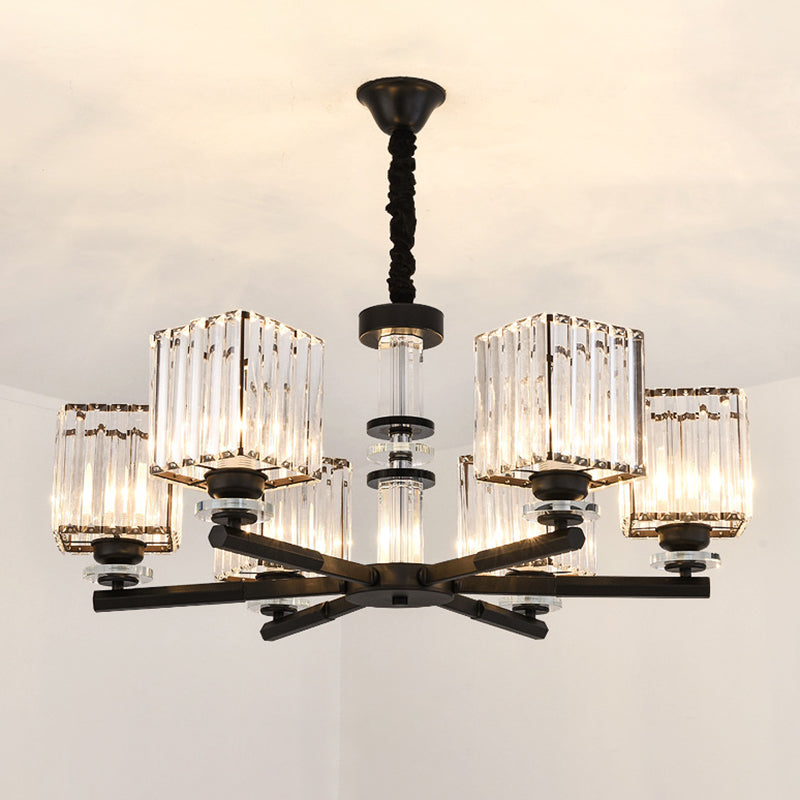 Taavita Rectangle-Cut Crystal Sputnik Chandelier Modernism 3/6/8 Lights Black Light Fixture Ceiling