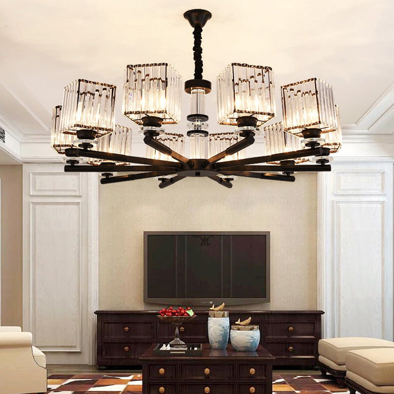 Taavita Rectangle-Cut Crystal Sputnik Chandelier Modernism 3/6/8 Lights Black Light Fixture Ceiling