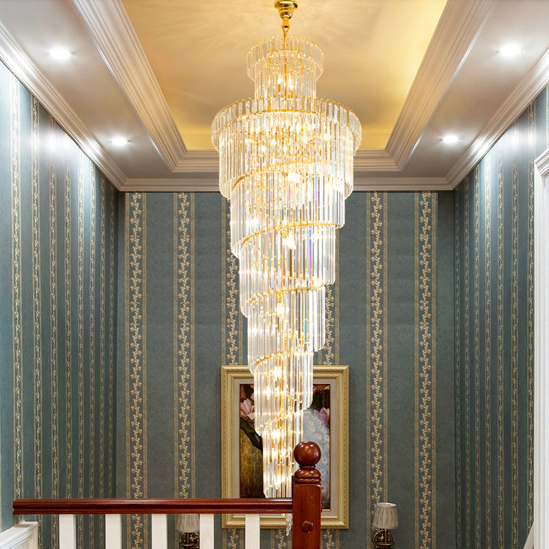 12 Heads Clear Crystal Rod Pendant Chandelier - Simple Style Spiral Ceiling Suspension Lamp