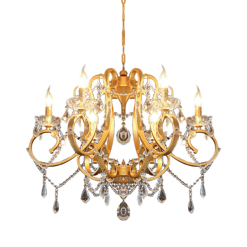 Taavita Candle Pendant Ceiling Light for Dining Room - 6 Heads Crystal Drop Postmodern Chandelier Lamp in Brass