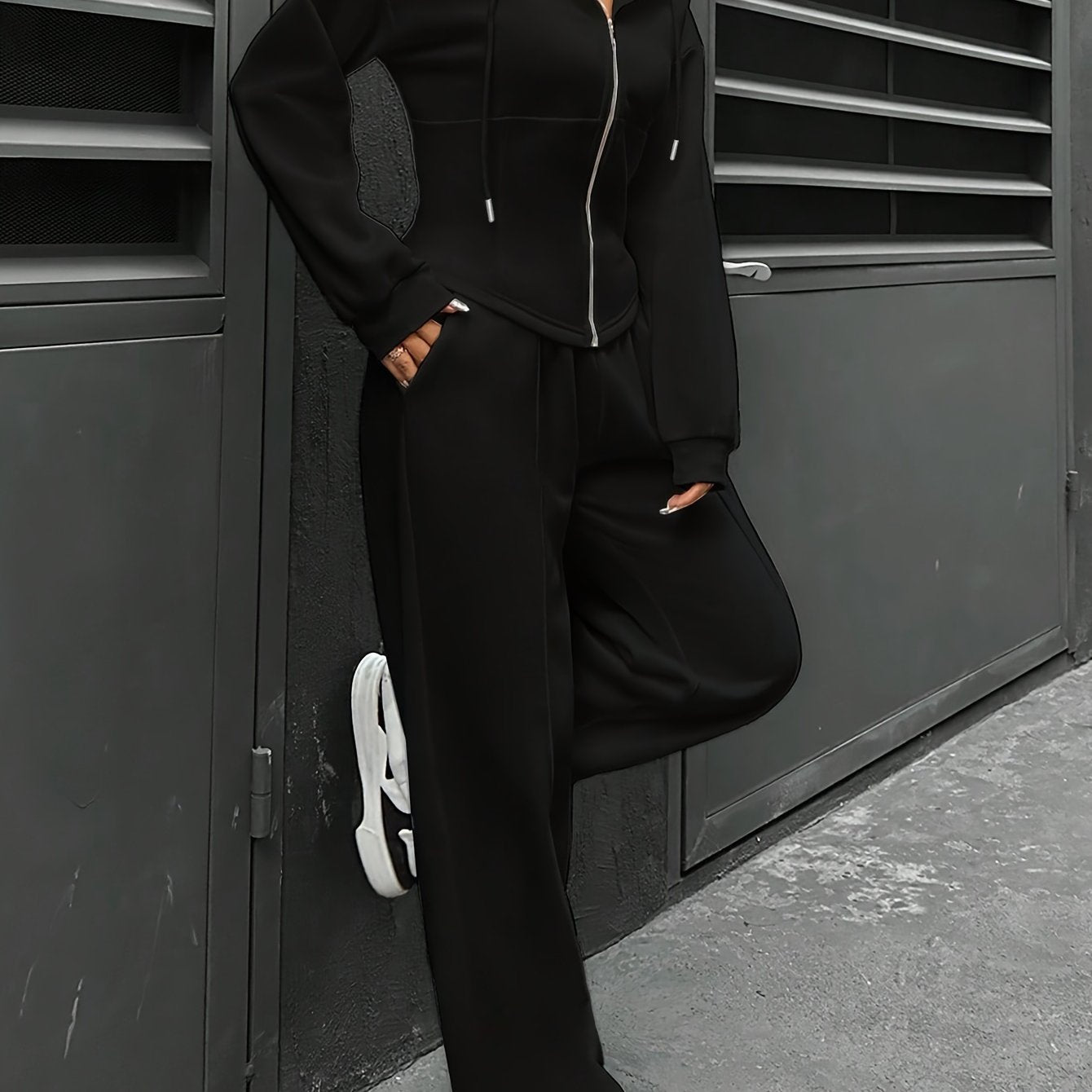 Hooded Jogger Set | Zip-Up Hoodie | Comfortable Casual Wear | Polyester