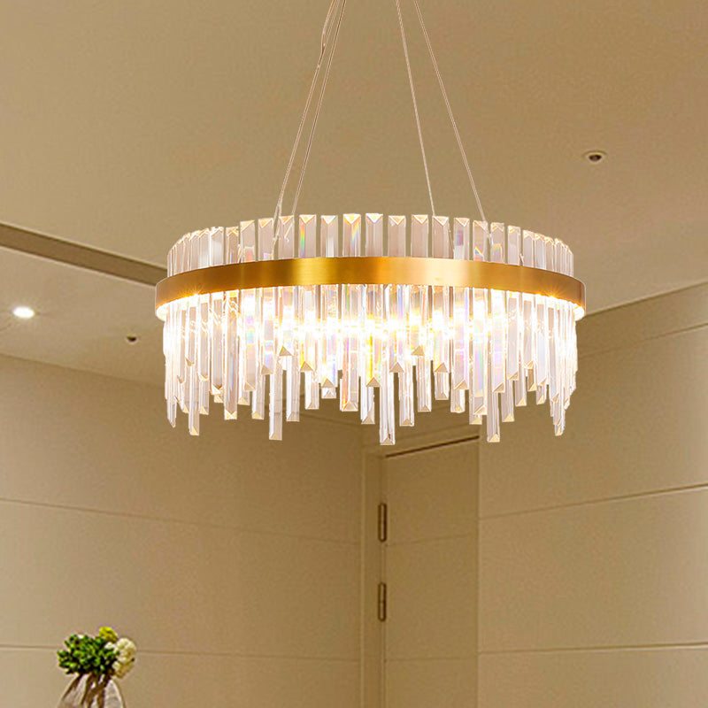 16"/19.5" Wide LED Hanging Ceiling Light Postmodern Circle Crystal Rod Chandelier in Gold
