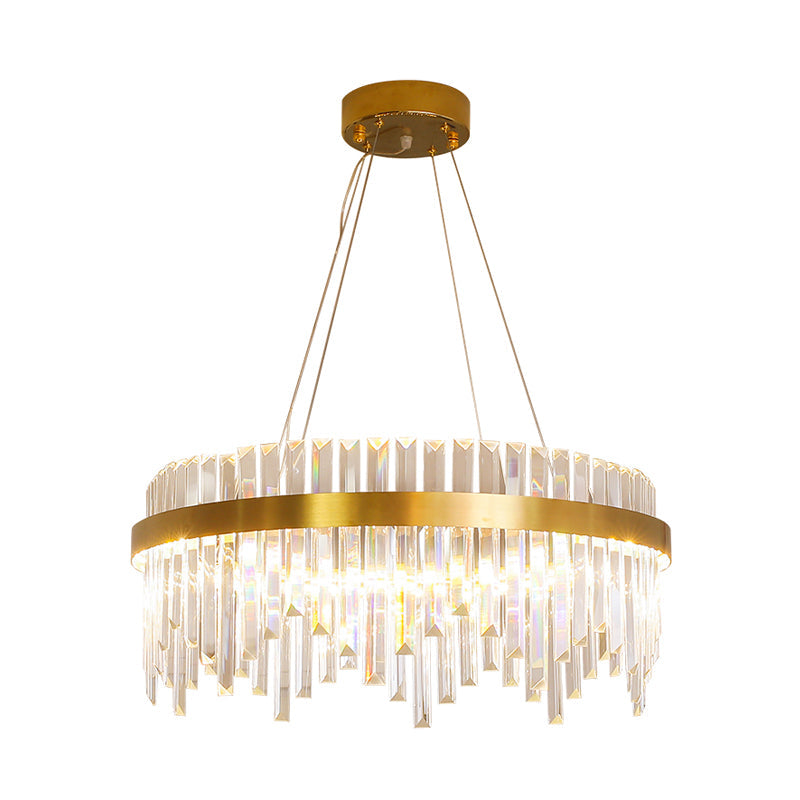 16"/19.5" Wide LED Hanging Ceiling Light Postmodern Circle Crystal Rod Chandelier in Gold