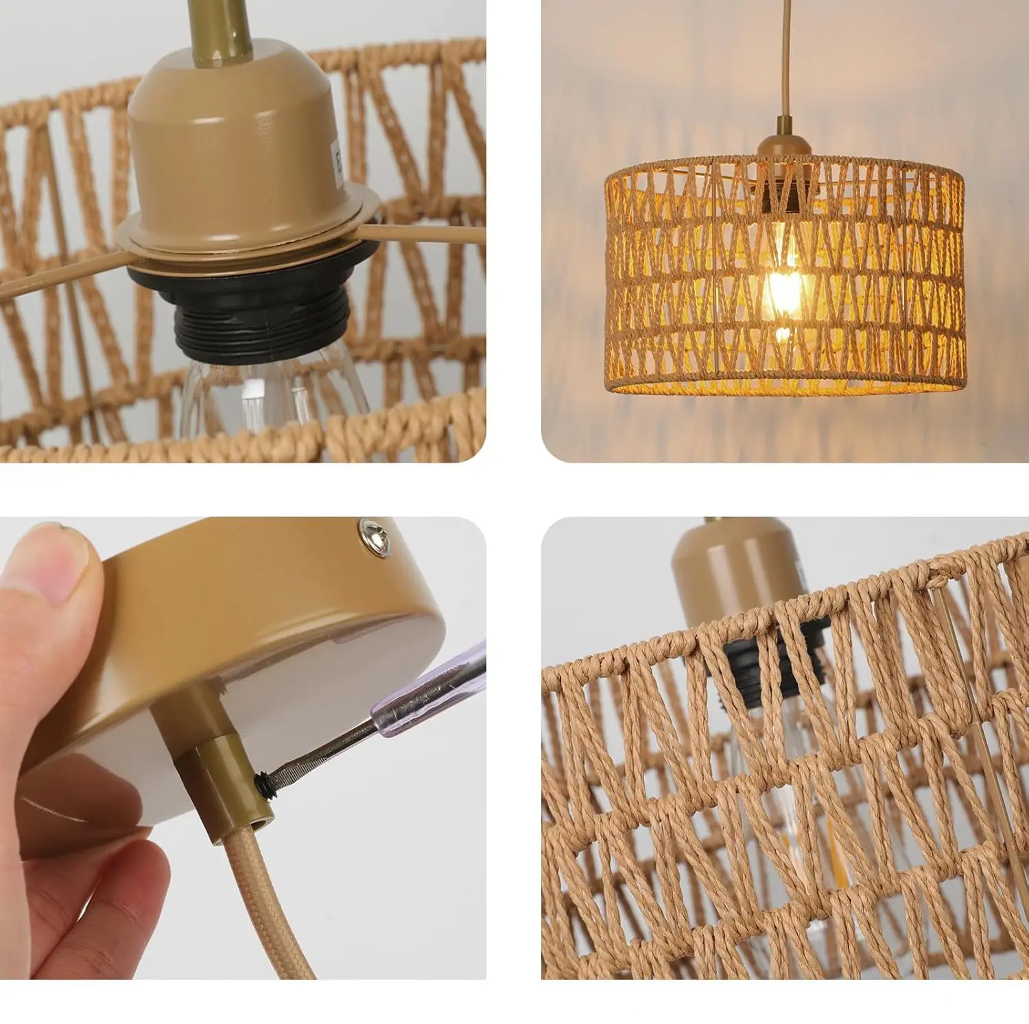 Elara — Handwoven Natural Rattan Pendant Light with Warm Glow